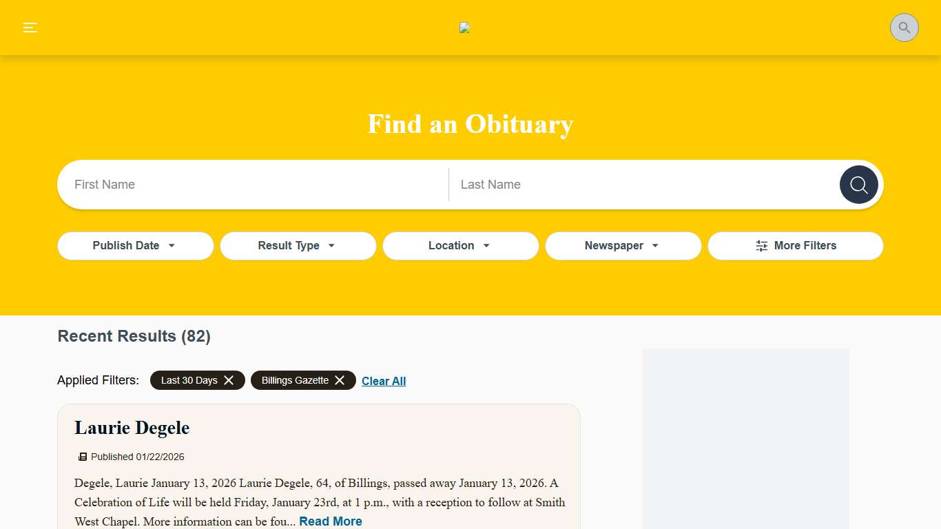 Search for Obituaries - Billings Gazette - Legacy.com