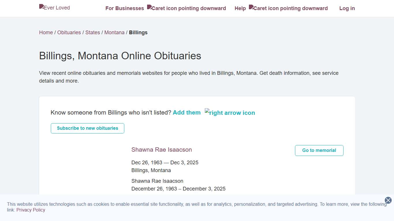 Billings, Montana Online Obituaries Ever Loved